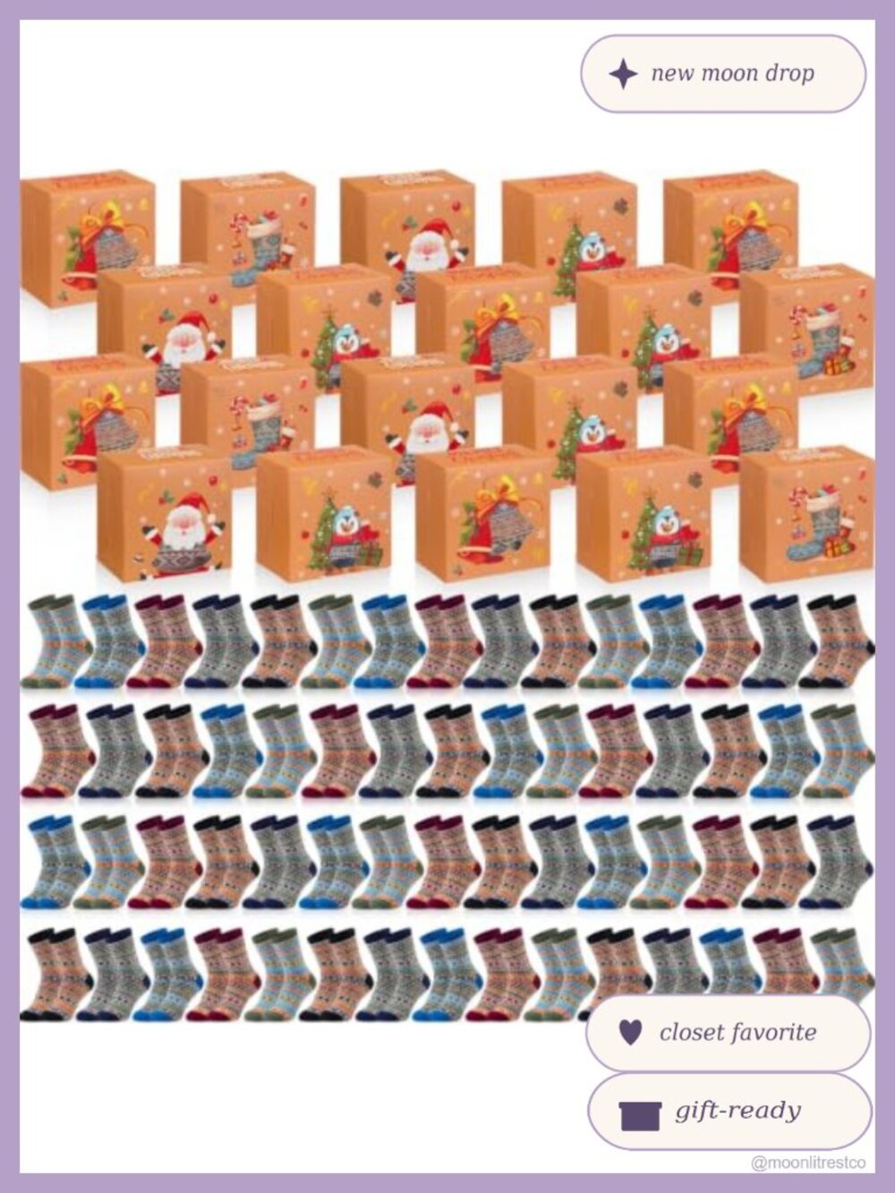 60 Pairs Christmas Socks with Gift Boxes Fair Isle Knit Women's